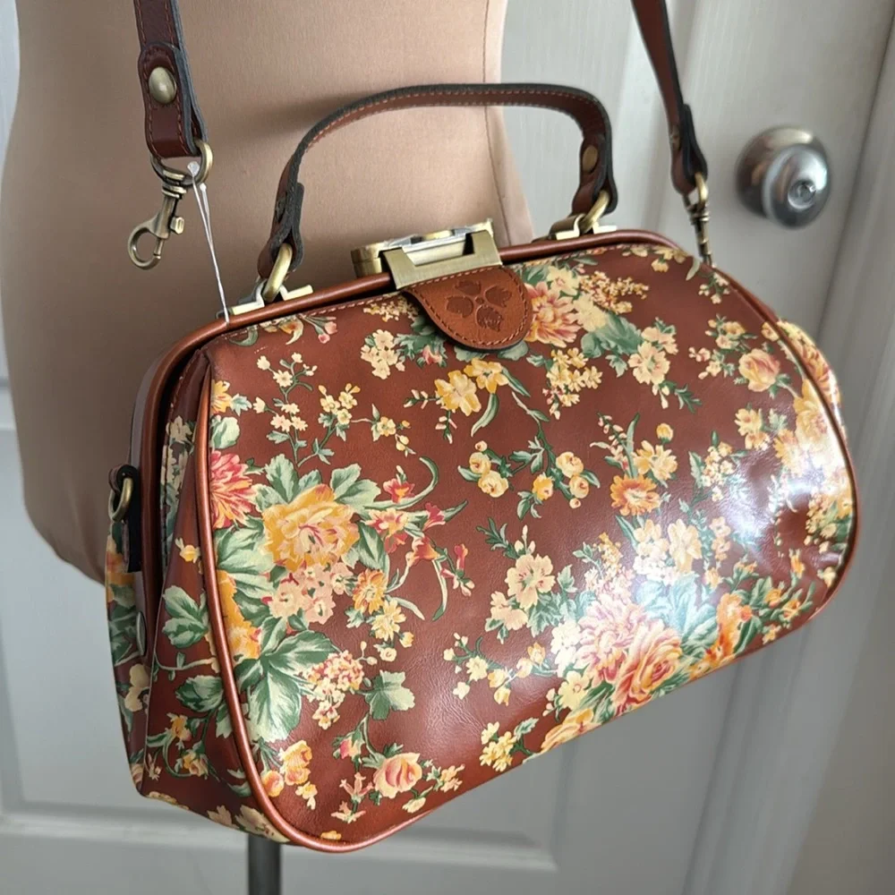 Patricia Nash Gracchi Frame Leather Botanical Vintage Garden Handbag Xbody